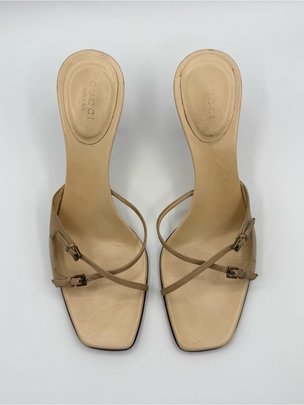 Vintage Gucci by Tom Ford cream strappy heeled mules size 39